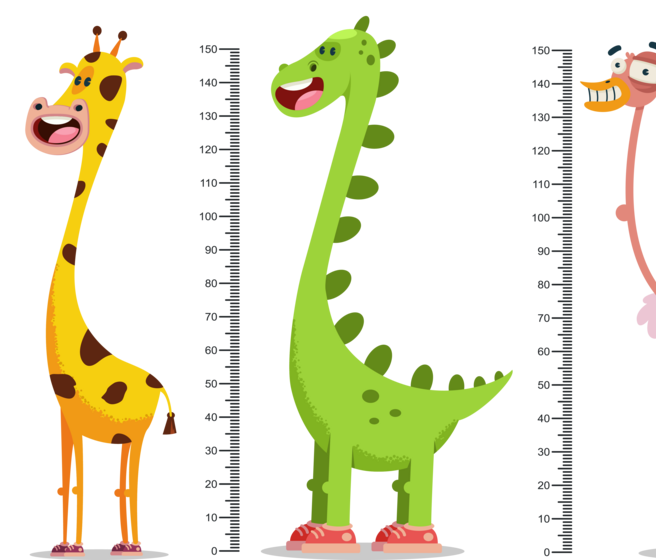 Cartoon d'un serpent, d'une girafe, d'un dinosaure et d'une autruche