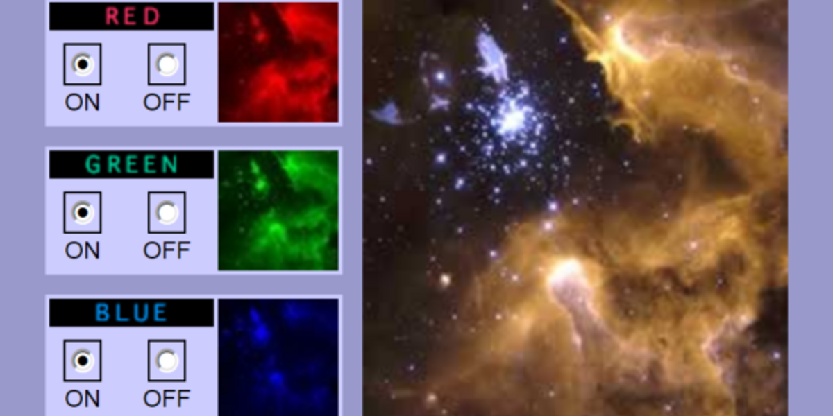Licht einer Galaxie durch verschiedene Lichtfilter hindurch betrachtet