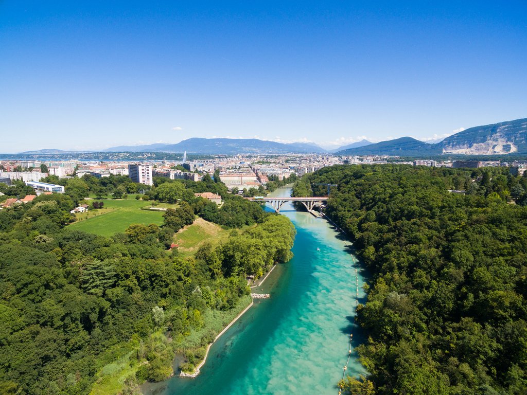 Zusammenfluss von Rhone und Arve