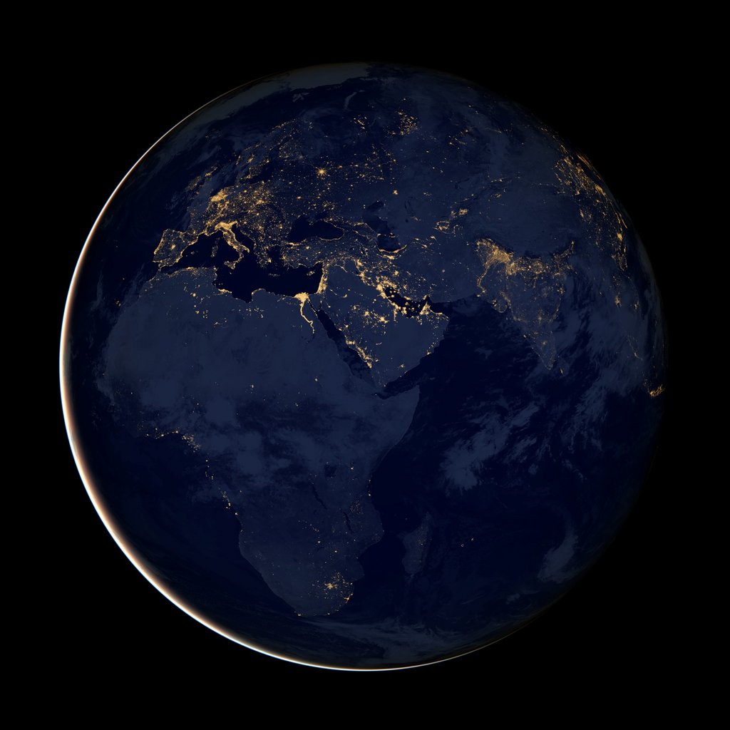 Afrika, Europa und der Mittlere Osten bei Nacht