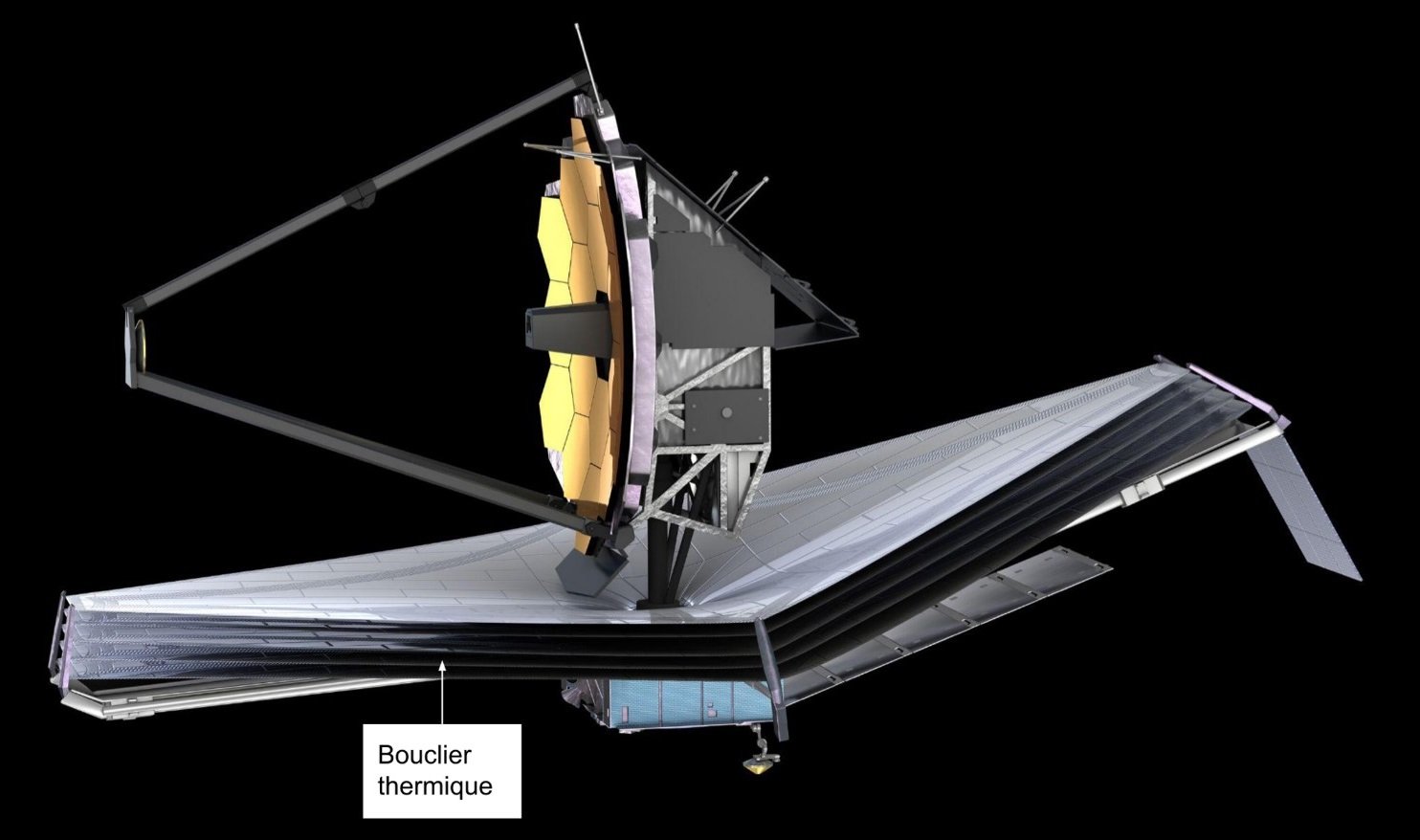 Avec son bouclier thermique déployé, le télescope James Webb en