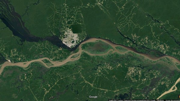 Satellitenaufnahme des Amazonas nahe der Stadt Manaus