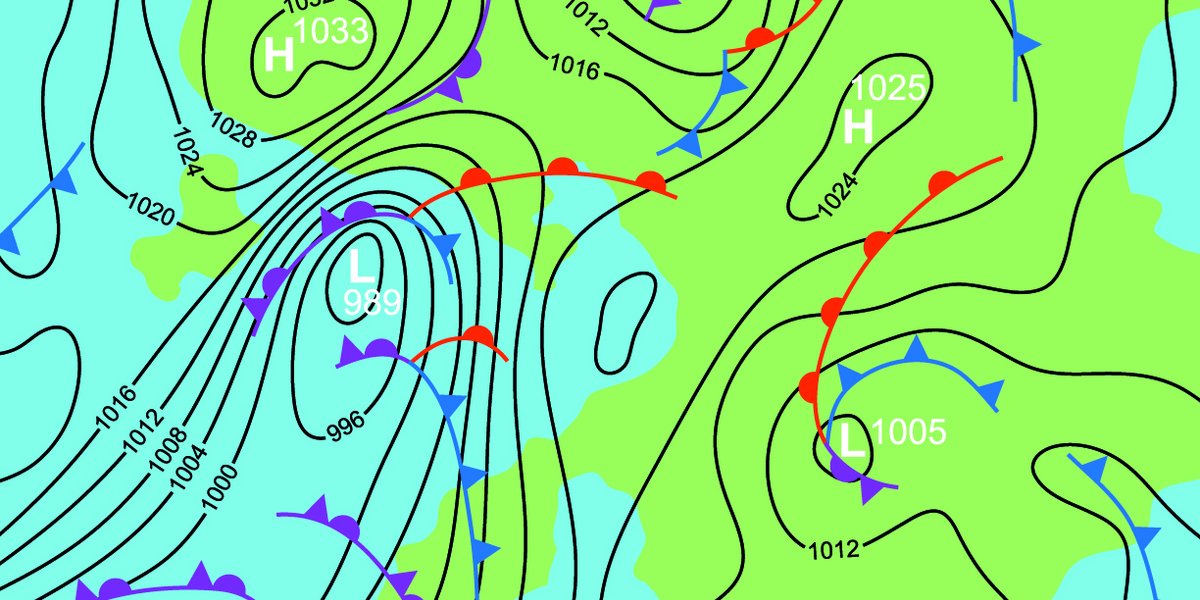 Auf Wetterkarten sind Hoch- und Tiefdruckgebiete eingezeichnet