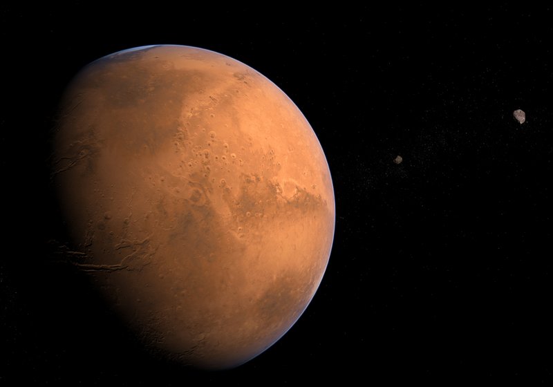 Die rötlichen Gesteine des Planeten Mars enthalten Eisenoxide