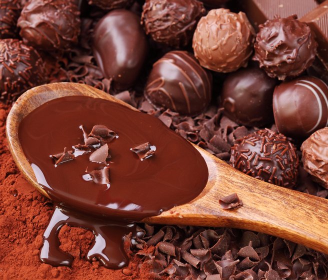 Cacao en poudre, chocolat fondu et pralines