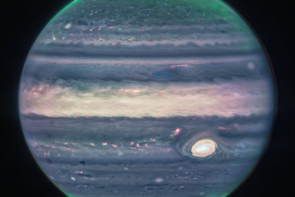 Planet Planet Jupiter, eingefärbt in Grau-, Blau- und Grüntönen