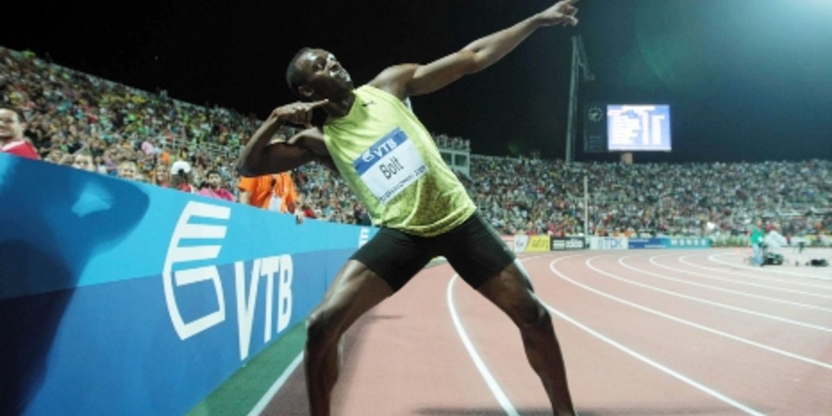 Usain Bolt beim 100-m-Lauf am Leichtathletik-Weltfinale 2009 in Thessaloniki