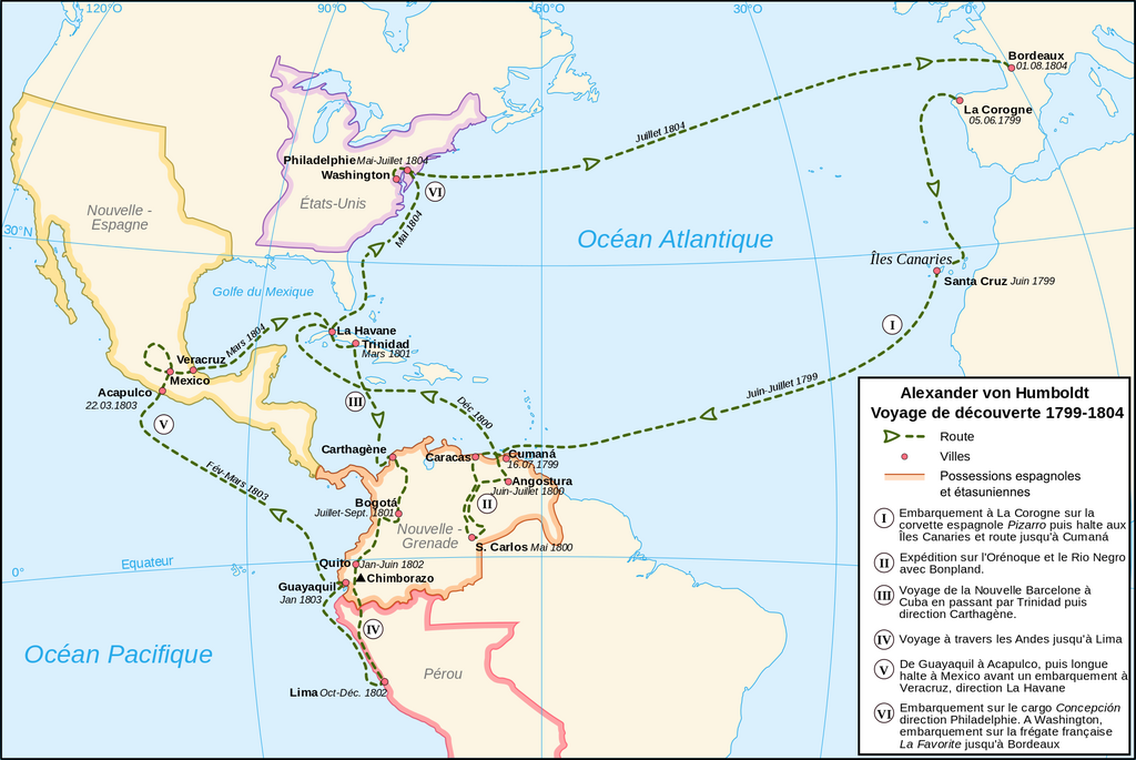 Carte du voyage de Humboldt