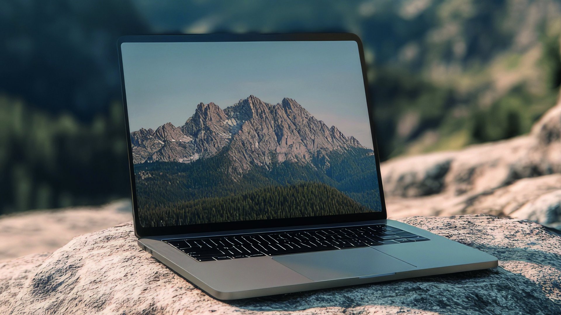 Laptop mit Bergkulisse Laptop mit Bergkulisse