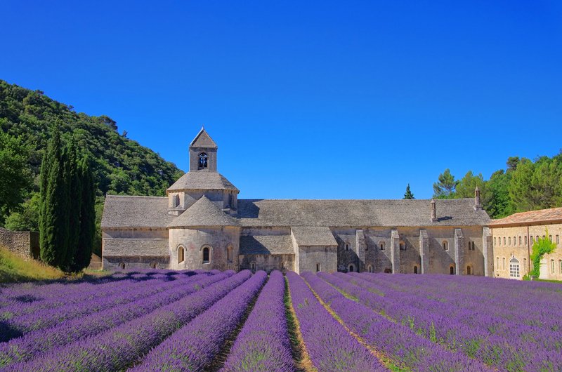 Kloster mit Lavendelfeld