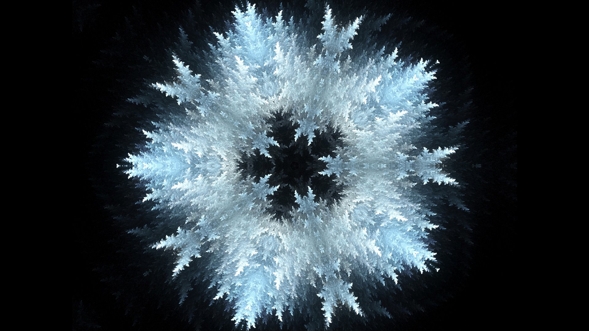 Computergenerierter weisser Schneekristall auf schwarzem Grund