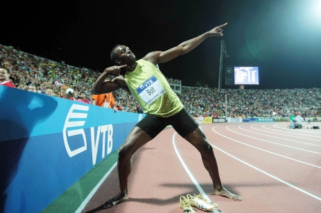 Usain Bolt à la finale du 100m aux championats du monde d'athlétisme en 2009 à Thessalonique