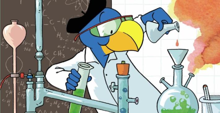 Globi dans son laboratoire