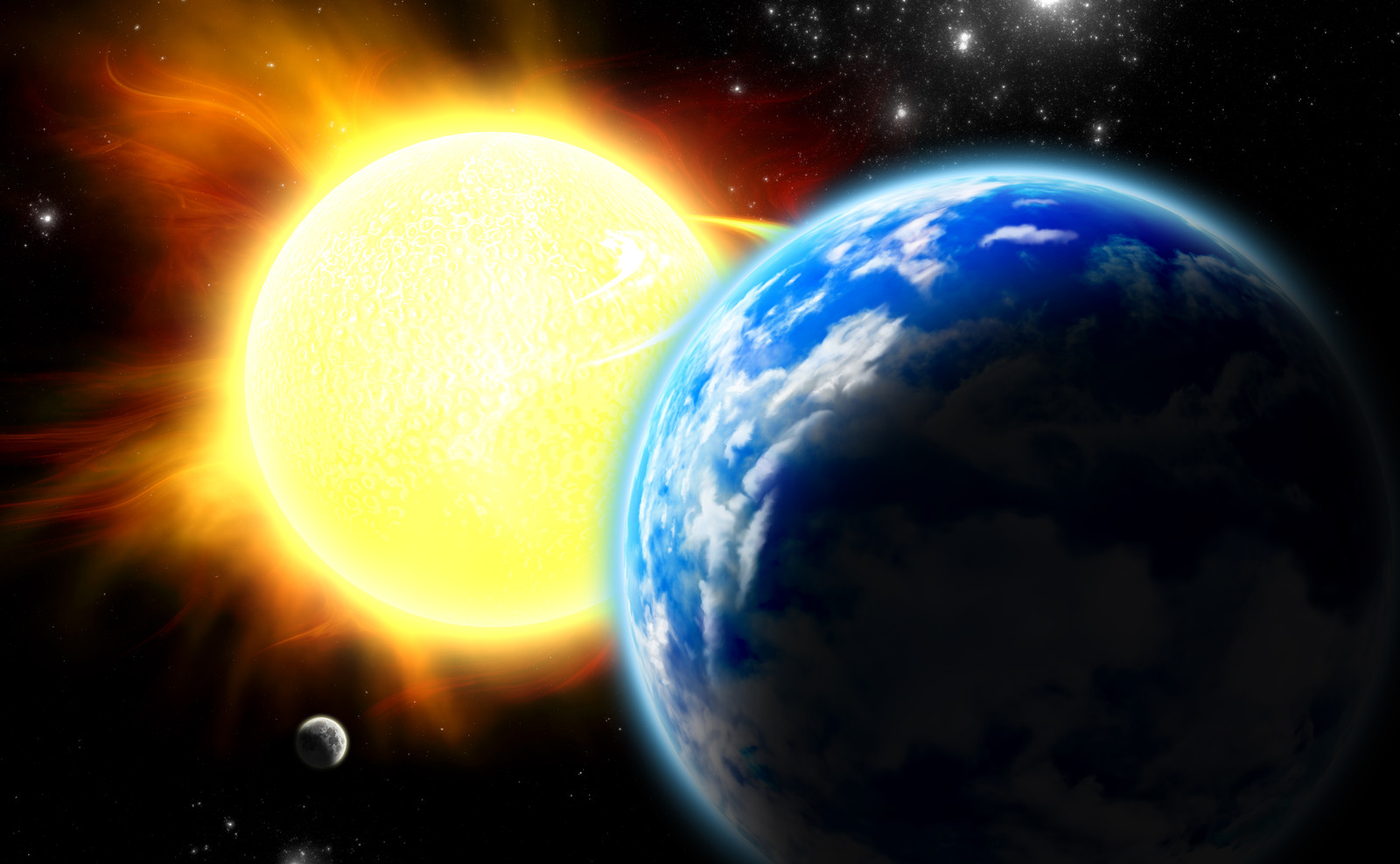 Illustration: Die Sonne beleuchtet immer nur eine Seite der Erde