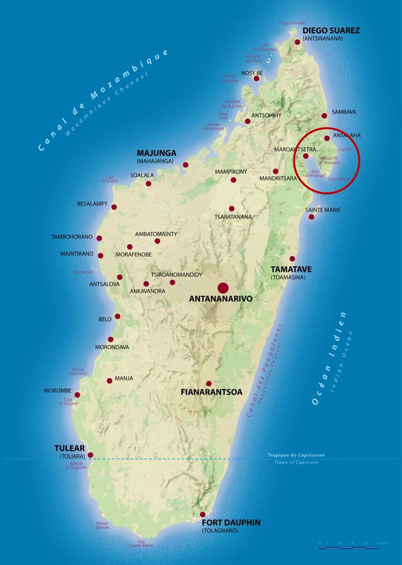 Carte de Madagascar et situation de Masoala
