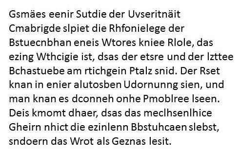 Der Buchstabensalat ergibt für unser Gehirn durchaus einen Sinn.