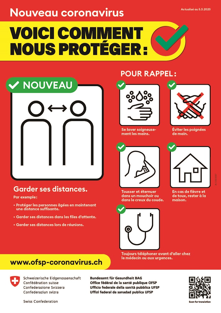 Campagne suisse de prévention contre la propagation du coronavirus