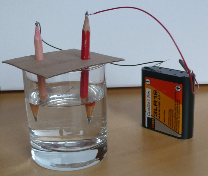 Kochsalz-Elektrolyse mit einer 4,5-Volt-Batterie