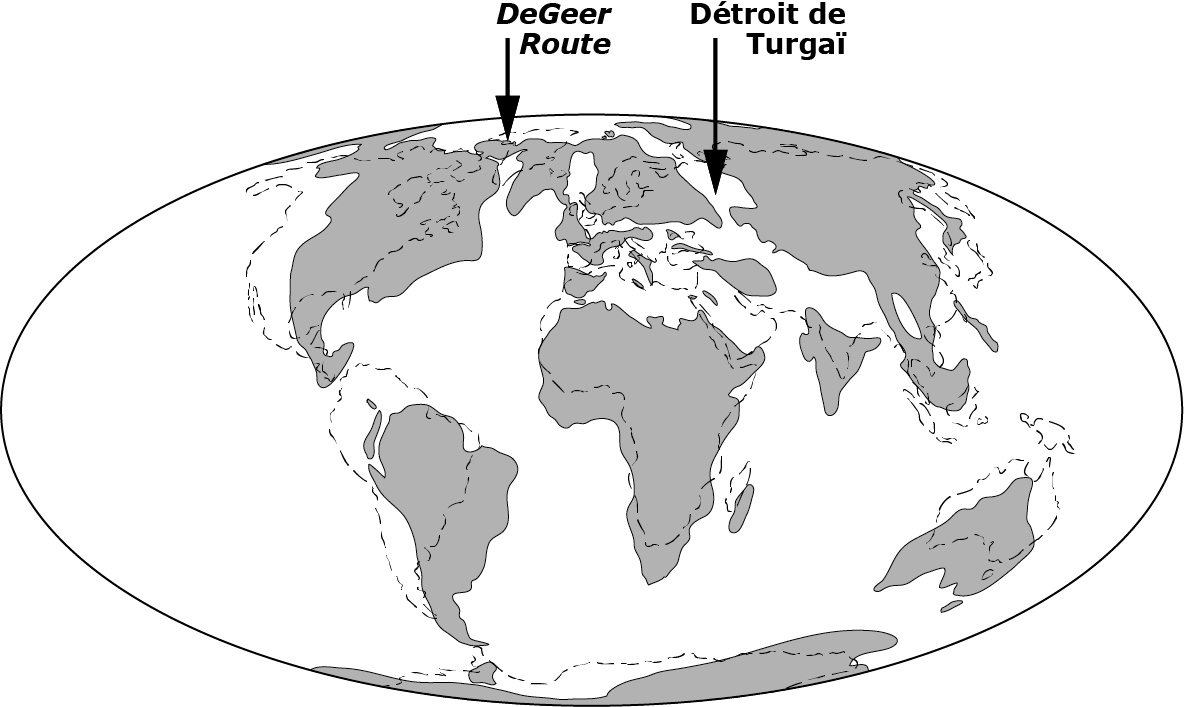 Carte paléogéographique montrant le monde tel qu’il était il y a 45 millions d’années