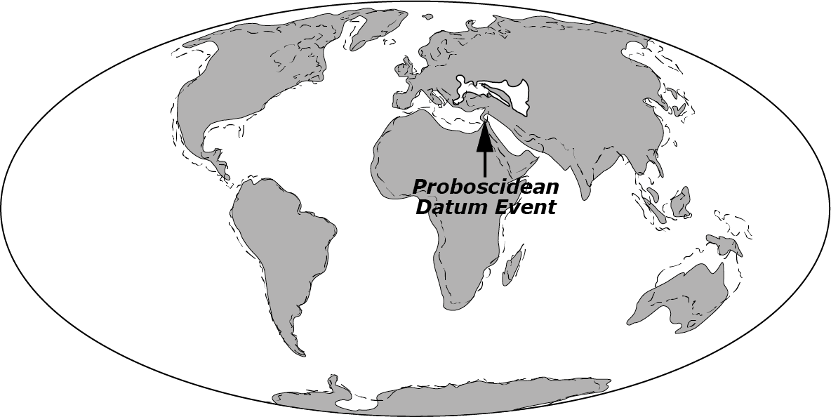 Paläogeographische Karte der Welt vor 18 Millionen Jahren